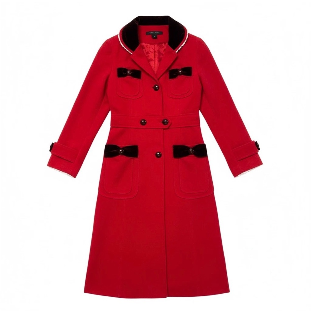 Marc Jacobs Red Wool Trench Coat with Black Trim
